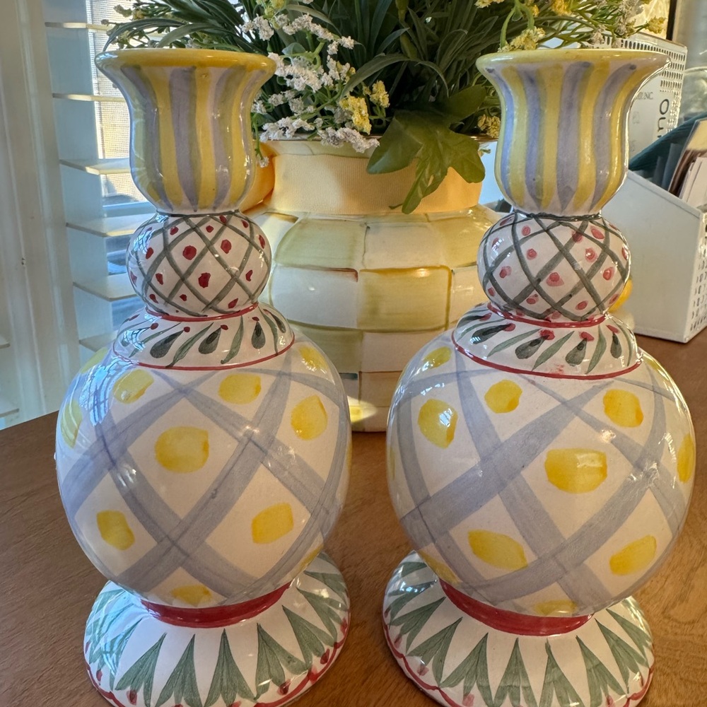 Mckenzie Childs Ceramic Candle Holders